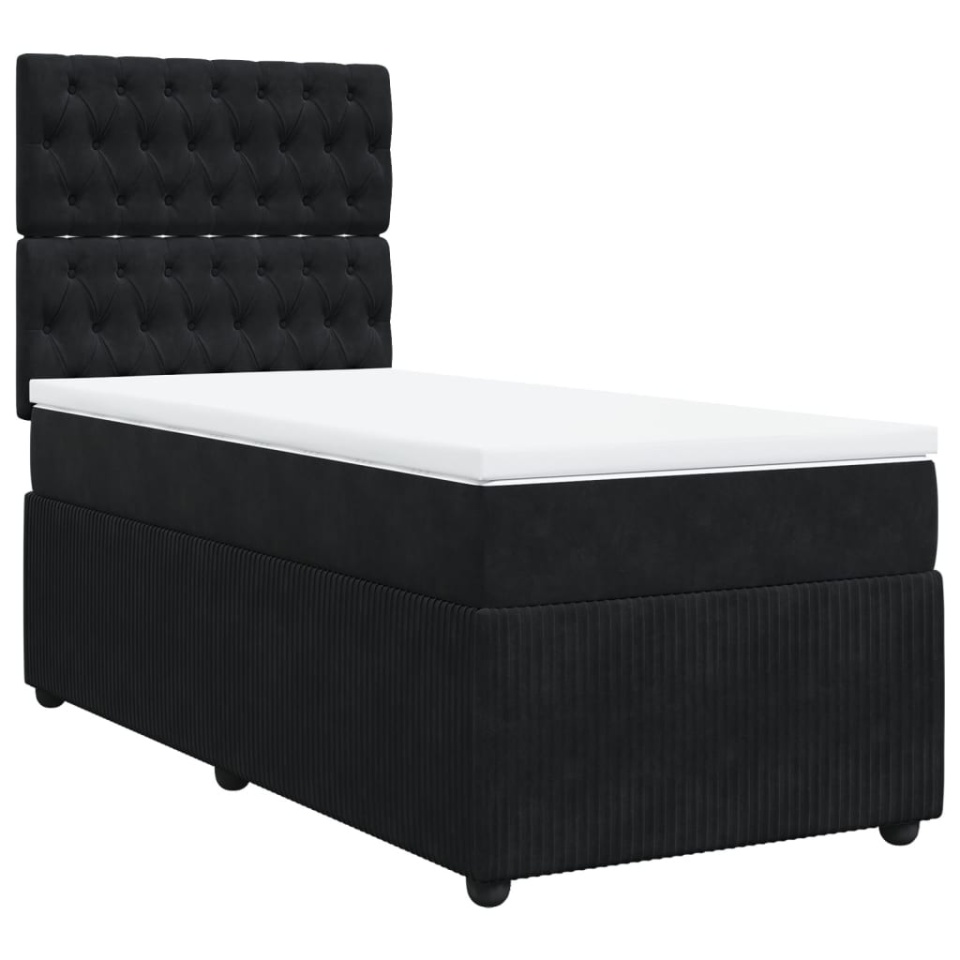 Pat box spring cu saltea, negru, 90x190 cm, catifea - 2 | YEO