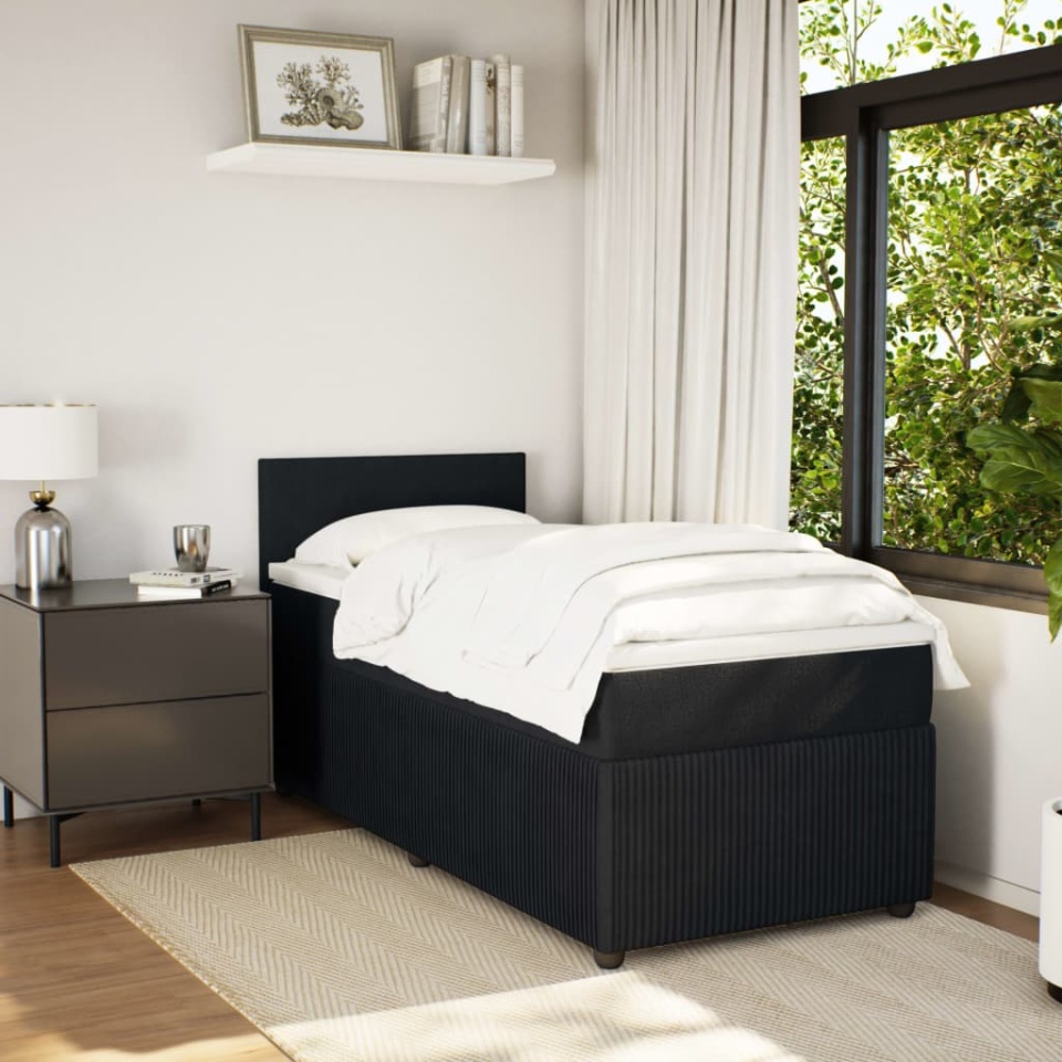 Pat box spring cu saltea, negru, 90x190 cm, catifea - 3 | YEO