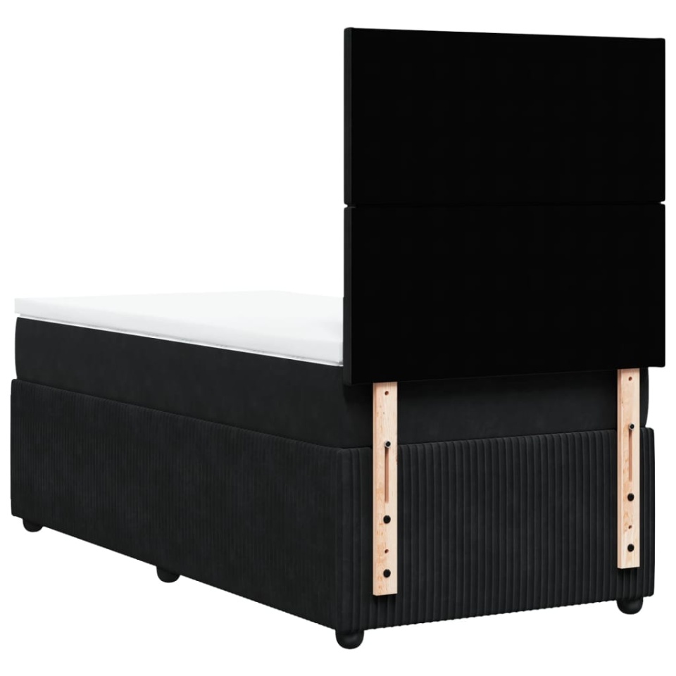Pat box spring cu saltea, negru, 90x190 cm, catifea - 4 | YEO