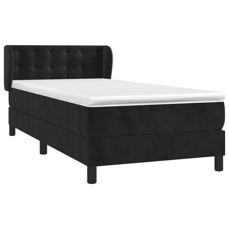 Pat box spring cu saltea, negru, 90x190 cm, catifea - 2 | YEO
