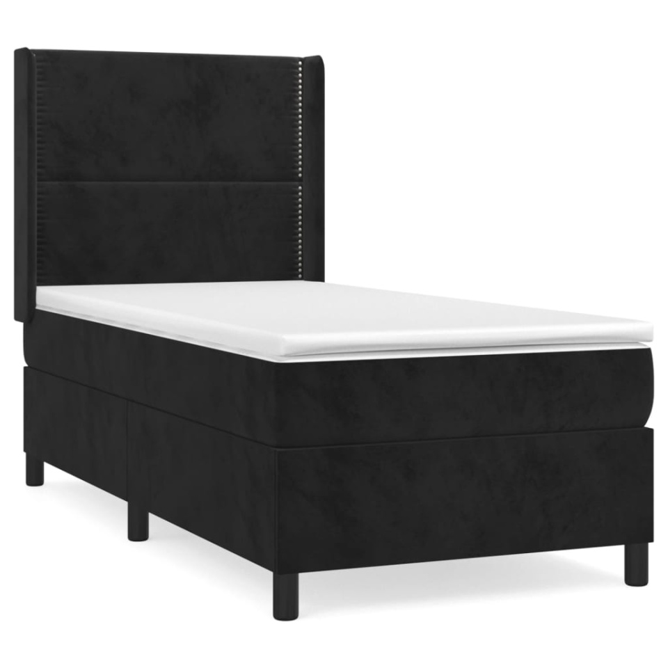 Pat box spring cu saltea, negru, 90x190 cm, catifea - 1 | YEO