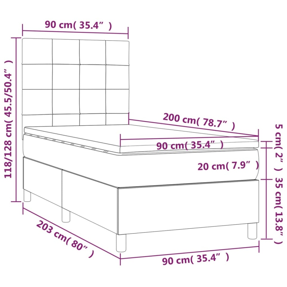 Pat box spring cu saltea, negru, 90x200 cm, textil - 4 | YEO