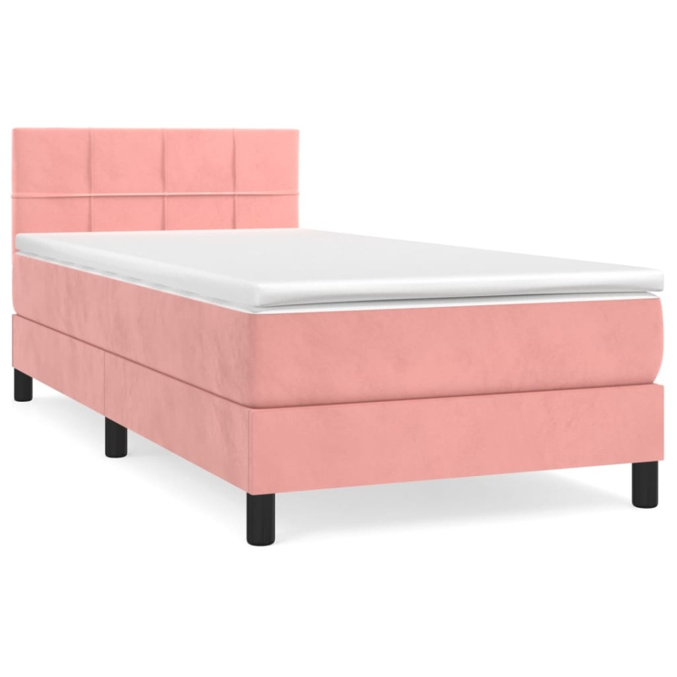 Pat box spring cu saltea, roz, 100x200 cm, catifea - 1 | YEO