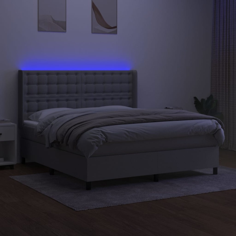 Pat cu arcuri, saltea și LED, gri deschis, 160x200 cm, textil - 2 | YEO
