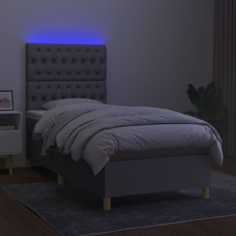 Pat cu arcuri, saltea și LED, gri deschis, 80x200 cm, textil - 3 | YEO