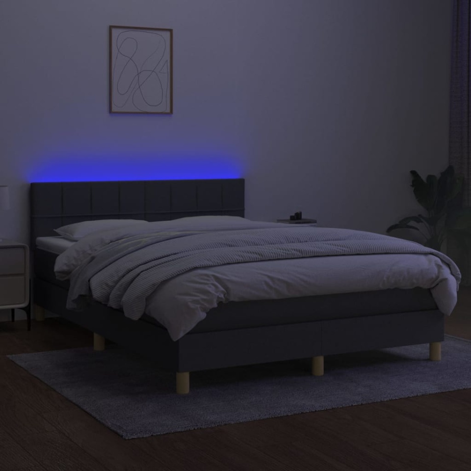 Pat cu arcuri, saltea și LED, gri închis, 140x200 cm, textil - 3 | YEO