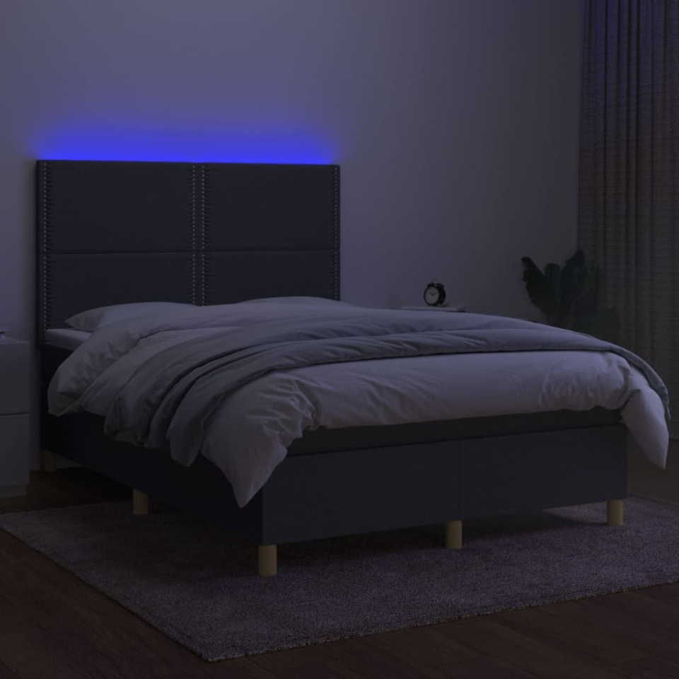 Pat cu arcuri, saltea și LED, gri închis, 140x200 cm, textil - 3 | YEO