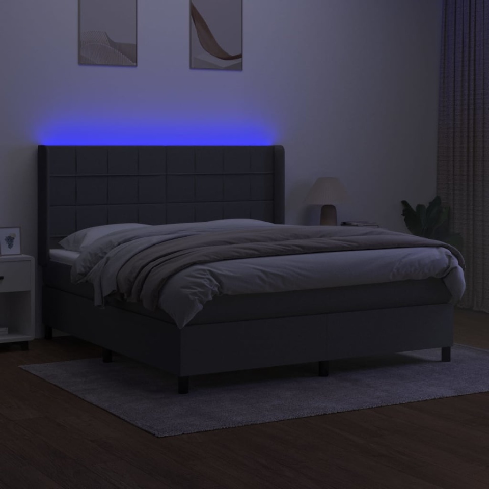Pat cu arcuri, saltea și LED, gri închis, 160x200 cm, textil - 2 | YEO
