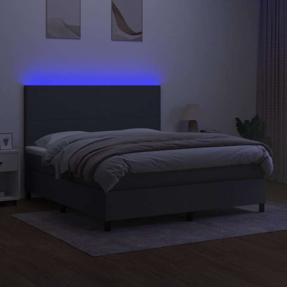 Pat cu arcuri, saltea și LED, gri închis, 180x200 cm, textil - 3 | YEO