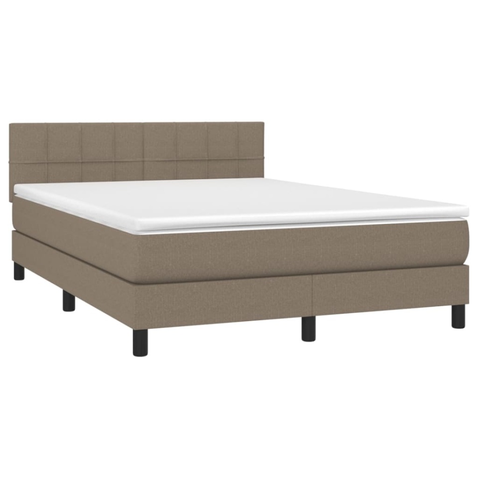 Pat cu arcuri, saltea și LED, gri taupe, 140x200 cm, textil - 2 | YEO