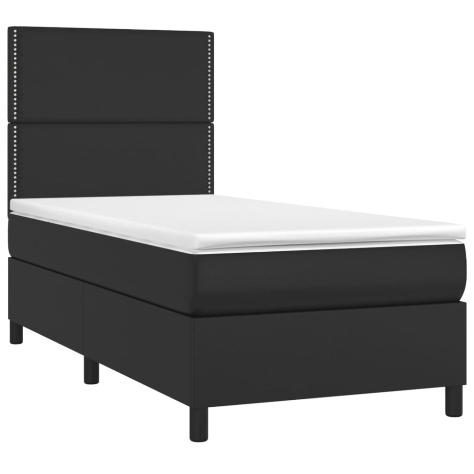 Pat cu arcuri, saltea și LED, negru, 100x200cm, piele ecologică - 2 | YEO