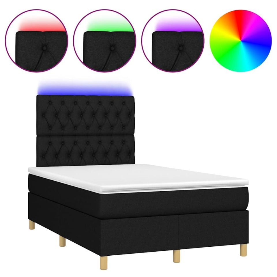 Pat cu arcuri, saltea și LED, negru, 120x190 cm, textil - 1 | YEO