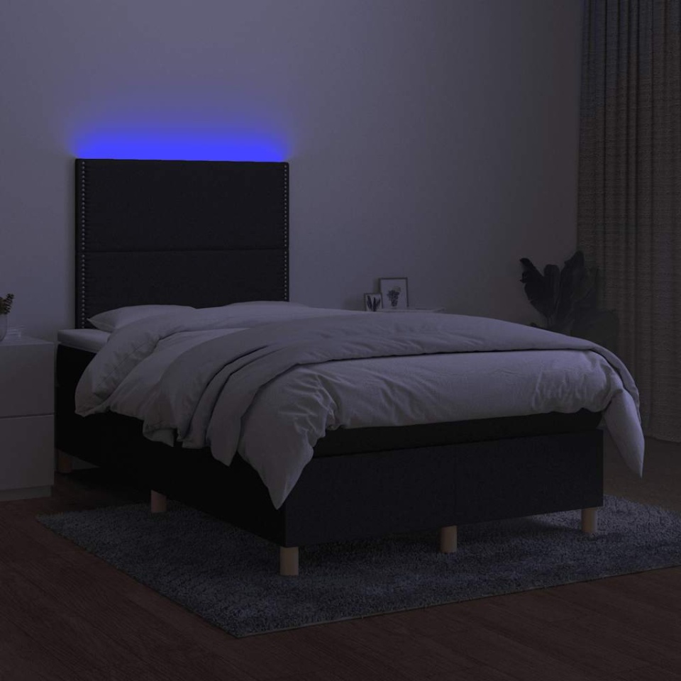 Pat cu arcuri, saltea și LED, negru, 120x190 cm, textil - 3 | YEO
