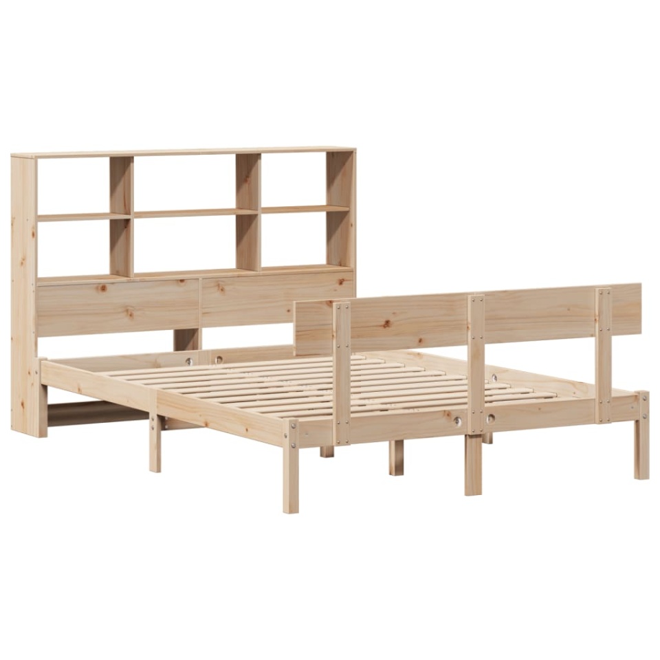 Pat cu bibliotecă fără saltea, 140x190 cm, lemn masiv de pin - 2 | YEO