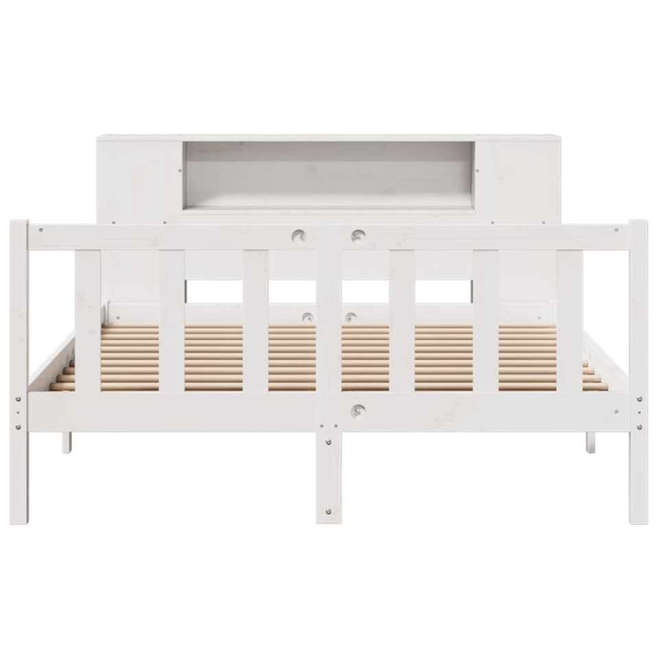 Pat cu bibliotecă fără saltea, alb, 140x190 cm, lemn masiv pin - 3 | YEO