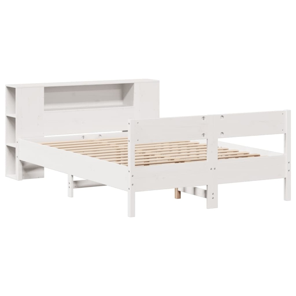 Pat cu bibliotecă fără saltea, alb, 140x200 cm, lemn masiv pin - 2 | YEO