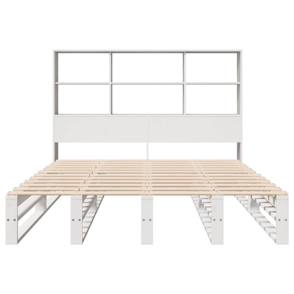 Pat cu bibliotecă fără saltea, alb, 140x200 cm, lemn masiv - 3 | YEO