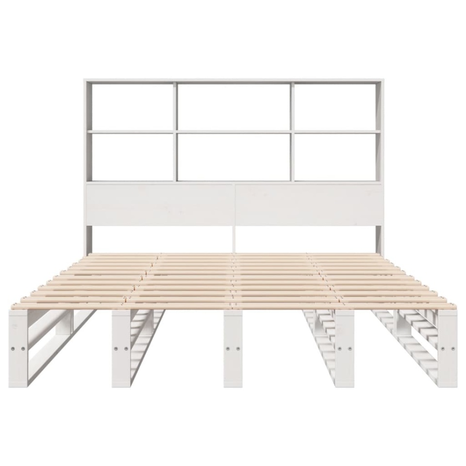 Pat cu bibliotecă fără saltea, alb, 160x200 cm, lemn masiv - 3 | YEO