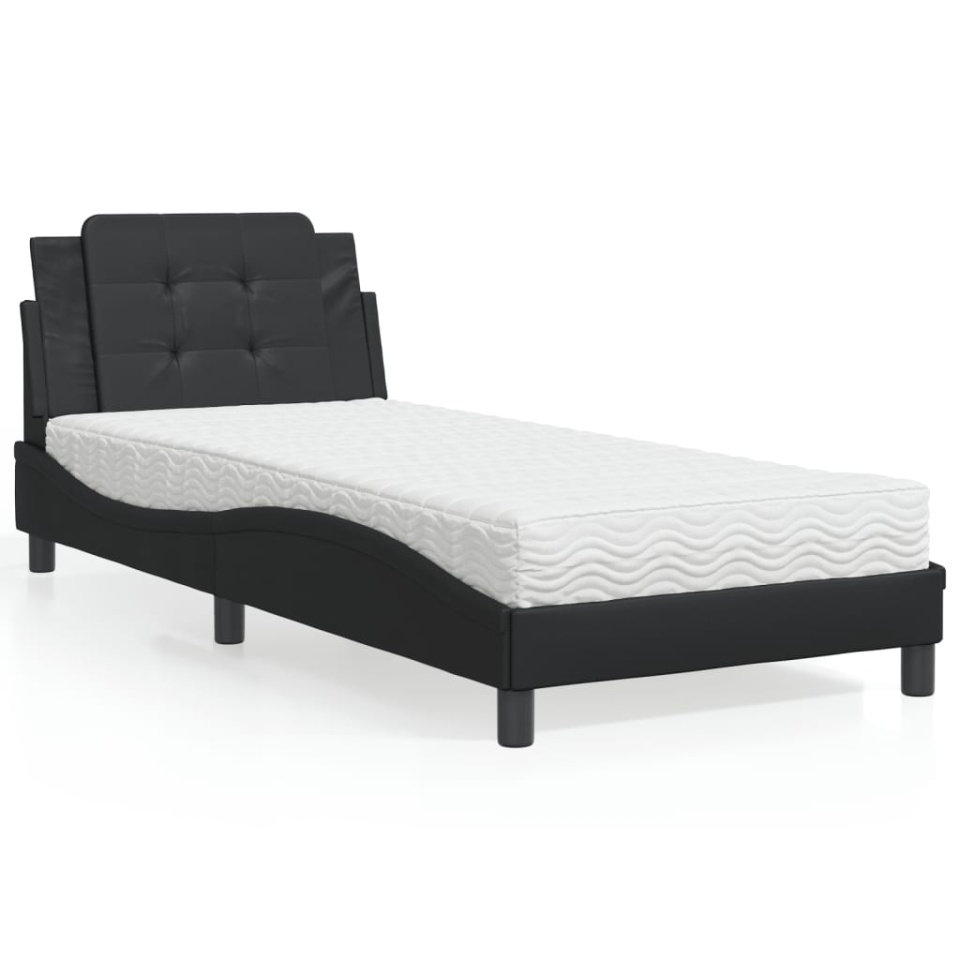 Pat cu saltea, negru, 100x200 cm, piele ecologică