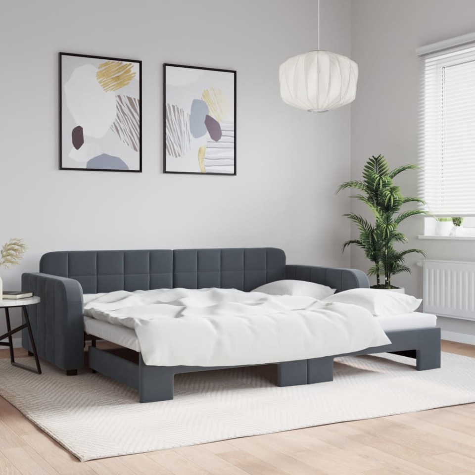 Pat de zi cu extensie, gri închis, 90x200 cm, catifea
