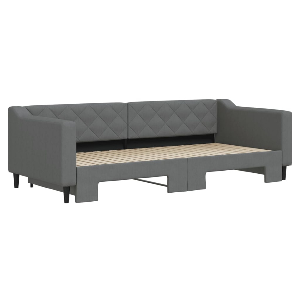 Pat de zi cu extensie, gri închis, 90x200 cm, textil - 2 | YEO