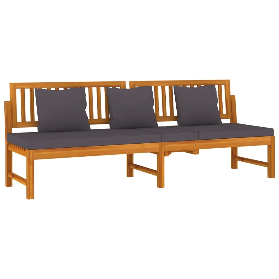 Pat de zi cu perne gri, 200x60x75 cm, lemn masiv de acacia - 2 | YEO