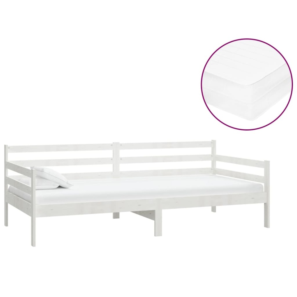 Pat de zi cu saltea, alb, 90x200 cm, lemn masiv de pin - 1 | YEO