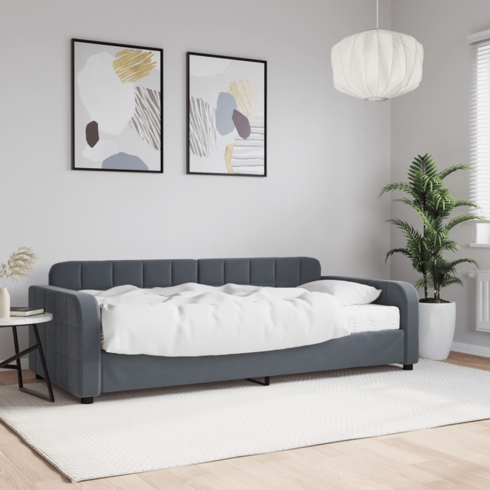Pat de zi cu saltea, gri închis, 90x200 cm, catifea
