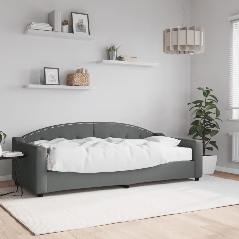 Pat de zi cu saltea, gri închis, 90x200 cm, textil