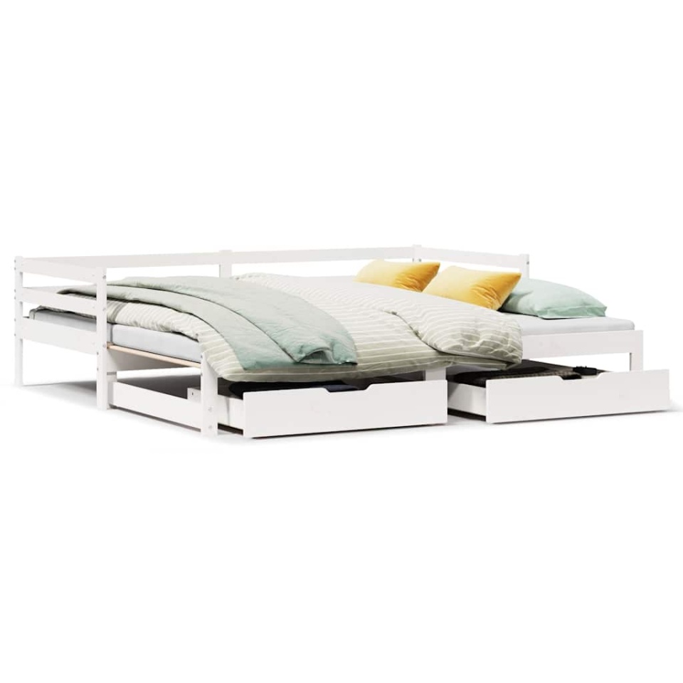 Pat de zi cu sertare, alb, 90x200 cm, lemn masiv pin - 1 | YEO