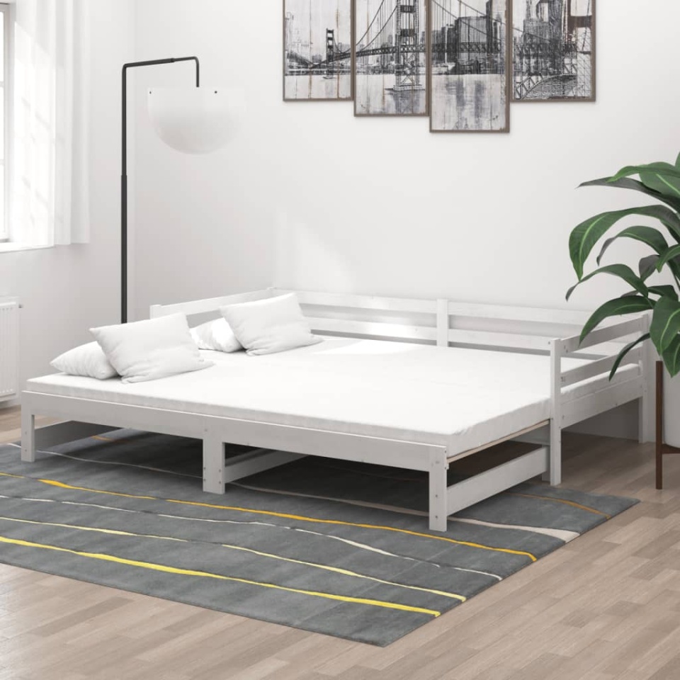Pat extensibil de zi, 2x(90x200) cm, alb, lemn masiv de pin