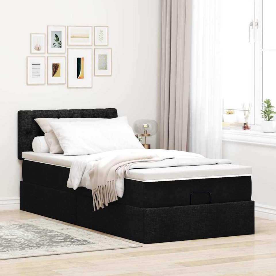 Pat otoman cu saltea negru 100x200 cm stofa - 3 | YEO