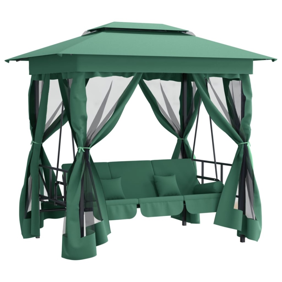 Pavilion de grădină & balansoar convertibil verde textil & oțel - 1 | YEO