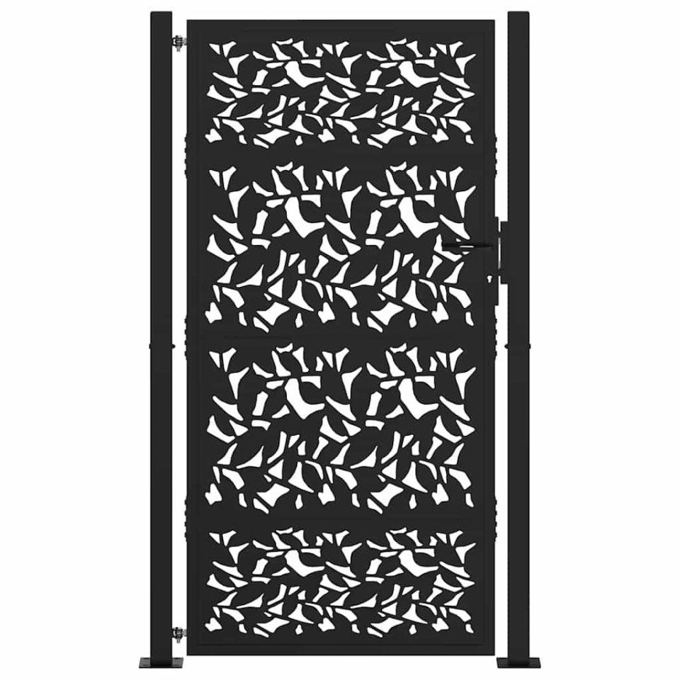 Poarta de gradina neagra 105x180 cm Design cu frunze de otel - 2 | YEO