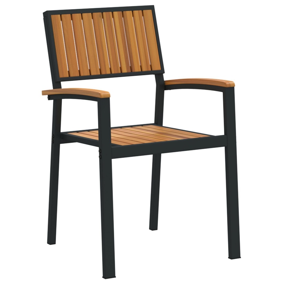 Scaune de grădină stacking 6 pcs Oțel negru și lemn solid de acacia - 3 | YEO