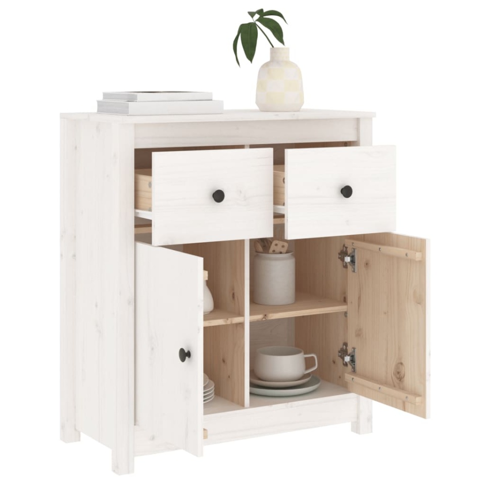 Servantă, alb, 70x35x80 cm, lemn masiv de pin - 3 | YEO