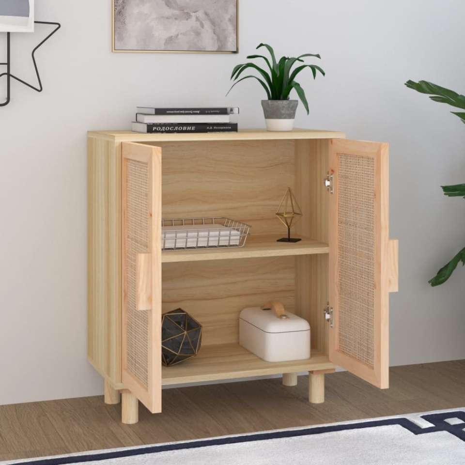 Servantă, maro, 60x30x70 cm, lemn masiv pin și ratan natural - 2 | YEO