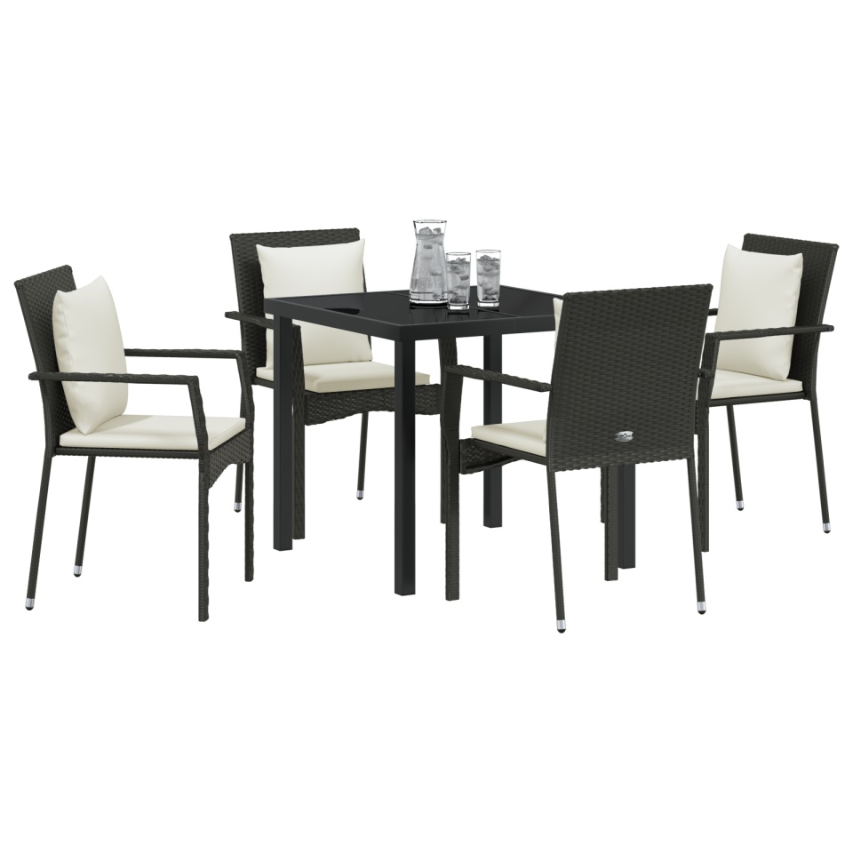 Set 5 piese dining grădină cu perne - Poliratan negru - 2 | YEO