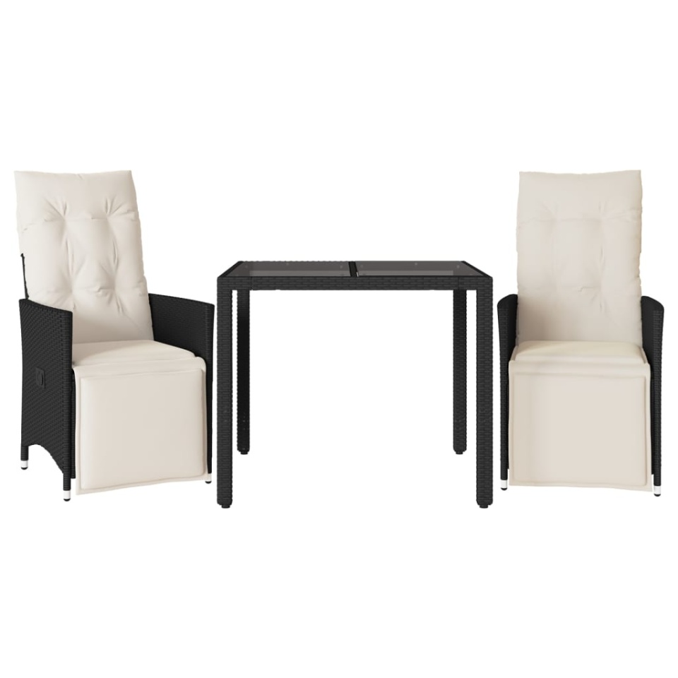 Set bistro cu perne, 3 piese, negru, poliratan - 1 | YEO