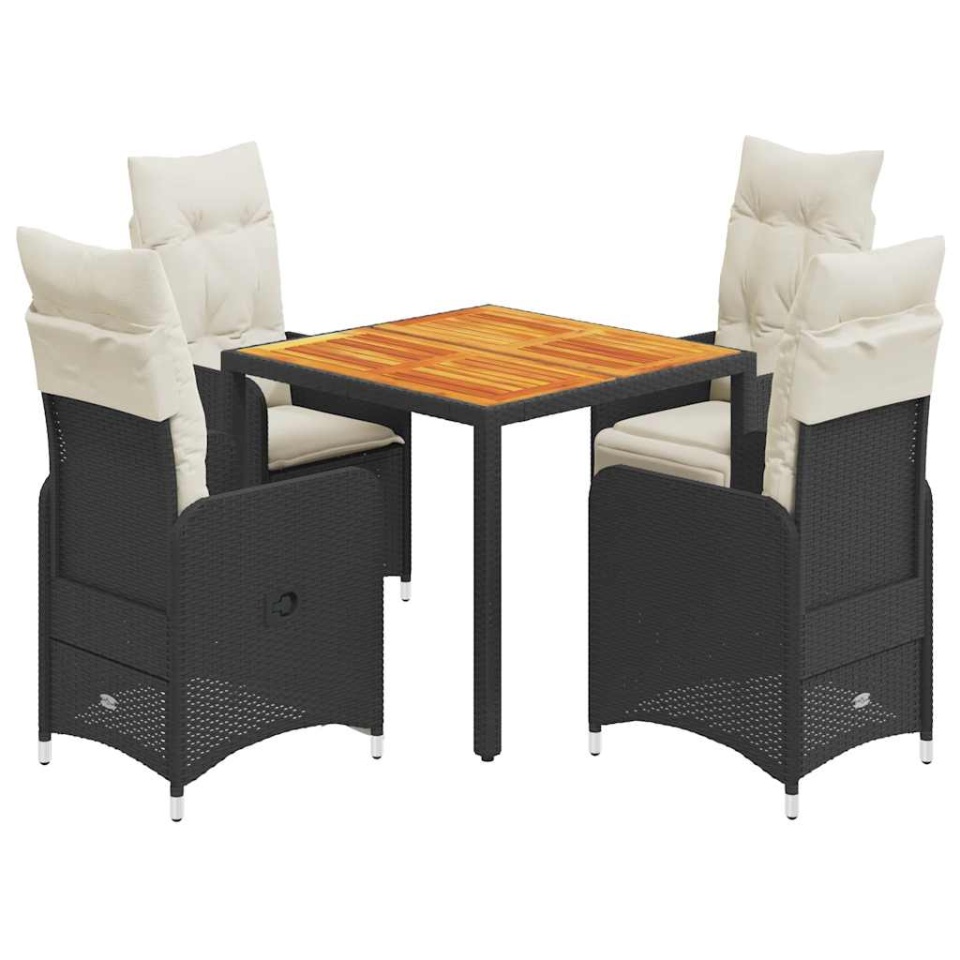 Set bistro de grădină cu perne, 5 piese, negru, poliratan - 1 | YEO