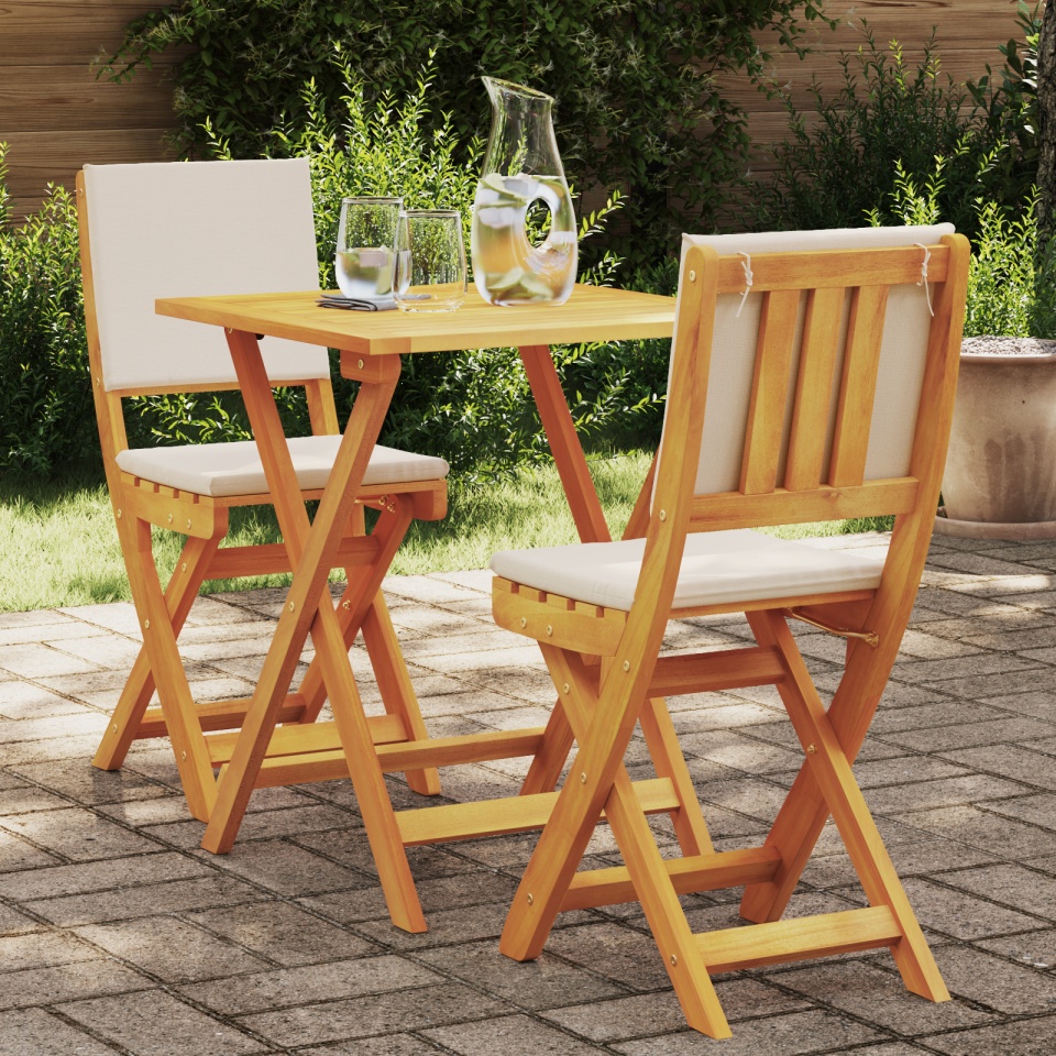Set Bistro Pliabil cu Pernuțe Lemn Solid Acacia