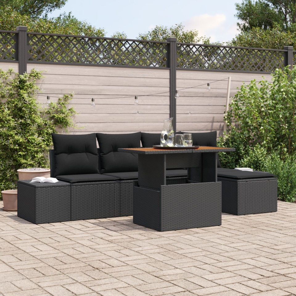 Set Canapea Grădină 6 Piese Perne Negru Ratan Polimer