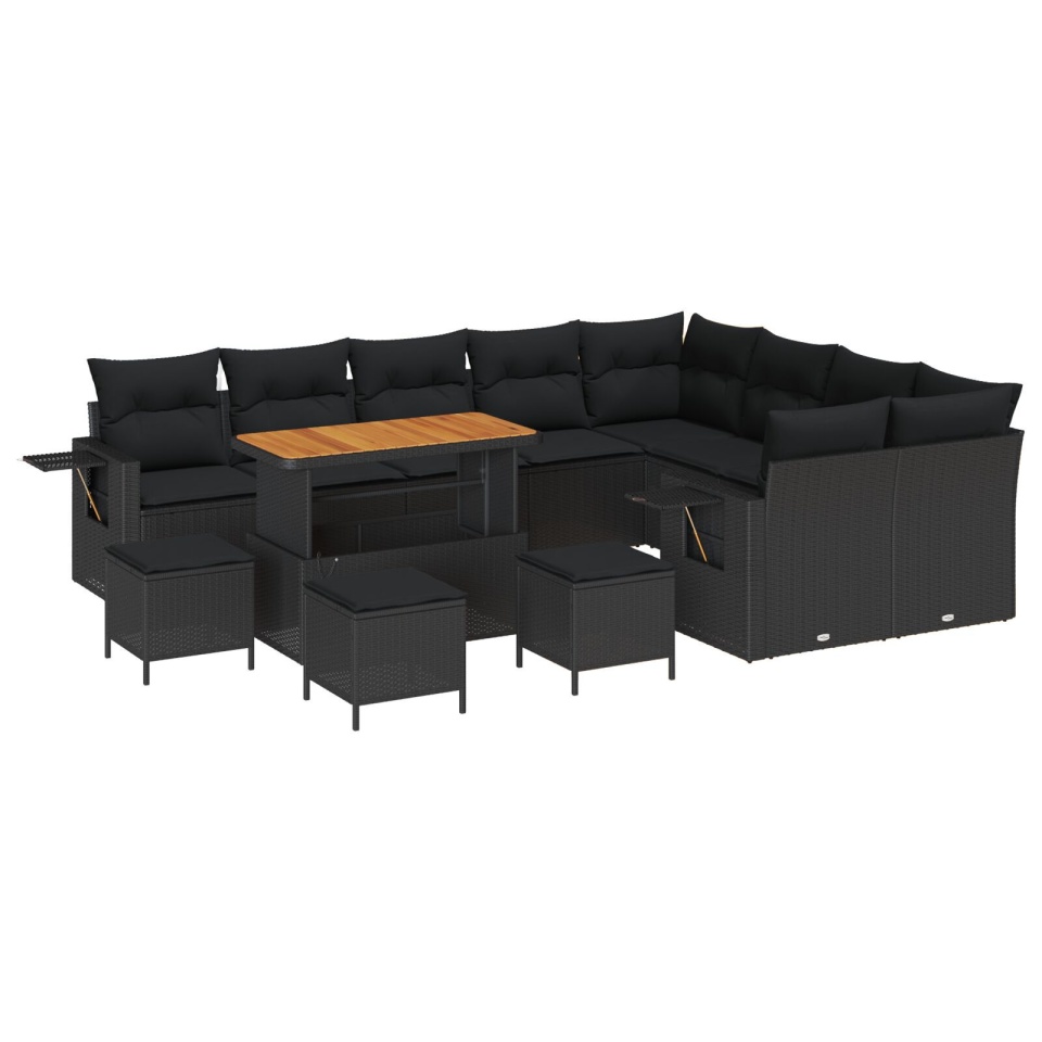 Set Canapea Grădină de 13 Piese cu Perne Ratan Poli Negru, Set Dining Grădină de 4 Piese cu Perne Ratan Poli Negru - 1 | YEO