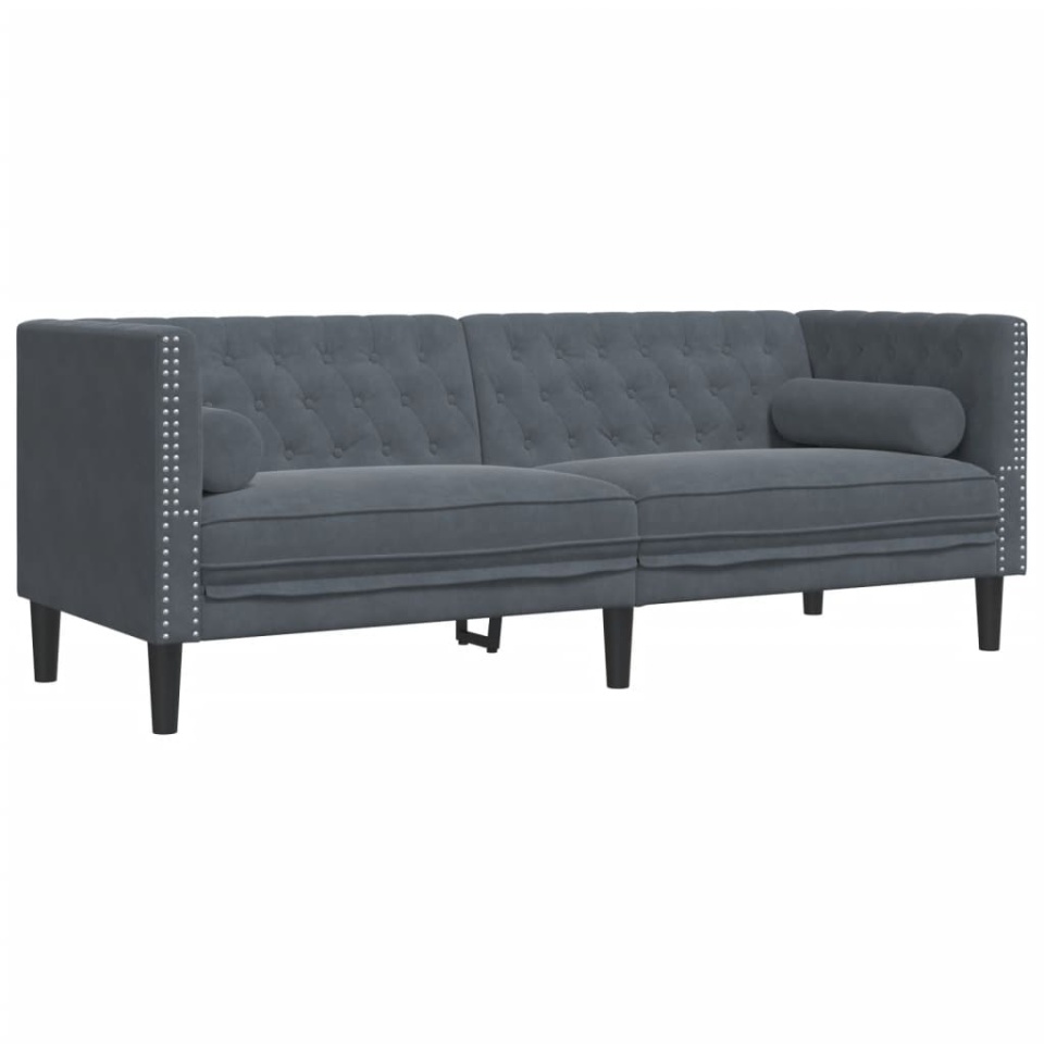 Set canapele Chesterfield cu perne rulou, 2 piese, gri, catifea - 3 | YEO
