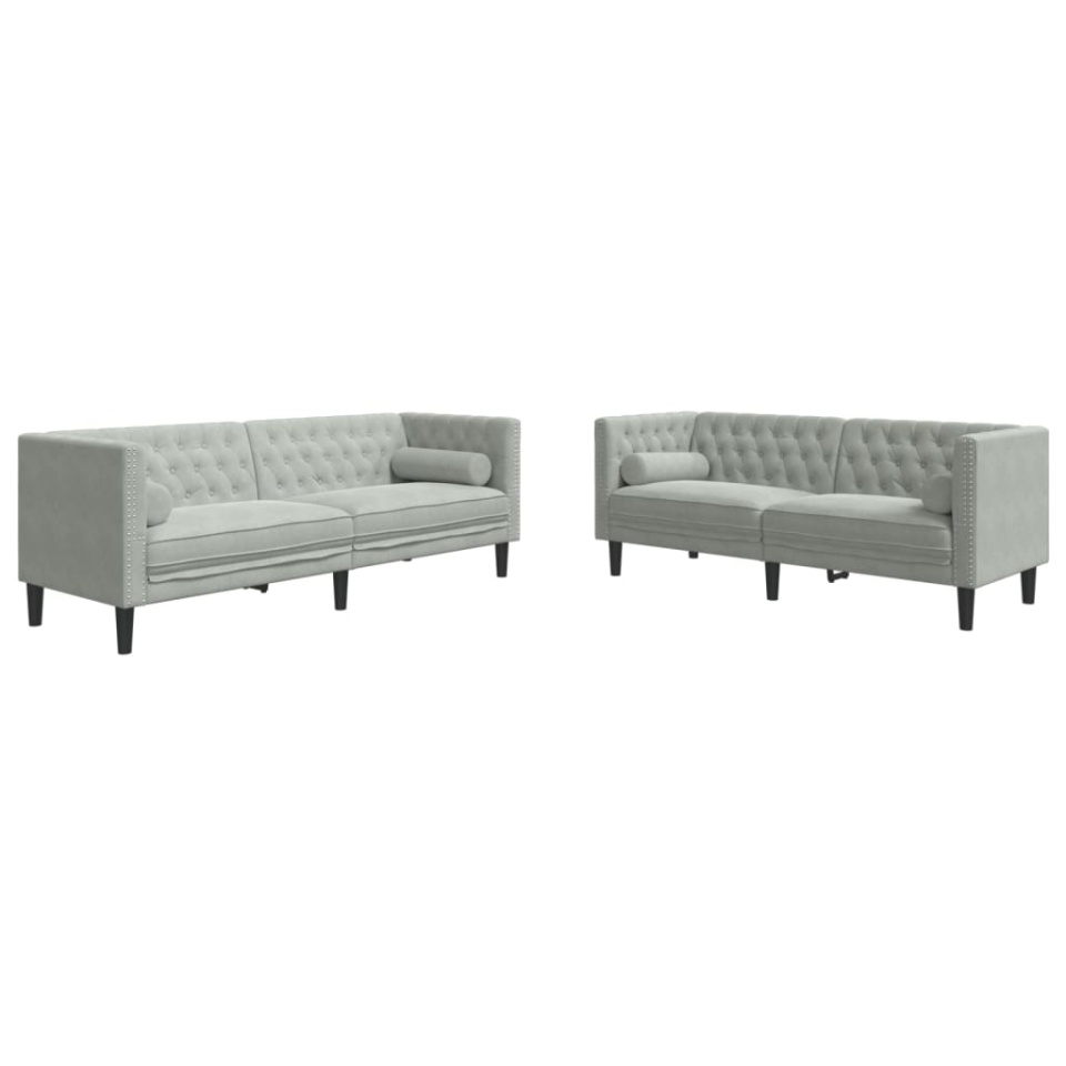 Set canapele Chesterfield cu perne rulou, 2 piese, gri, catifea - 1 | YEO