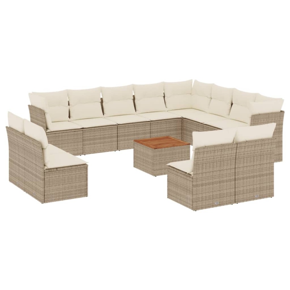 Set canapele de grădină, 13 piese, cu perne, bej, poliratan - 1 | YEO