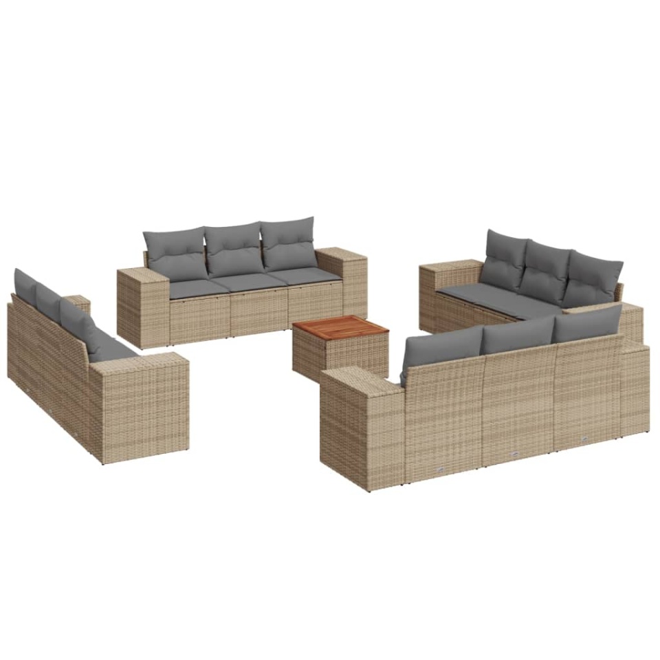 Set canapele de grădină, 13 piese, cu perne, bej, poliratan - 1 | YEO