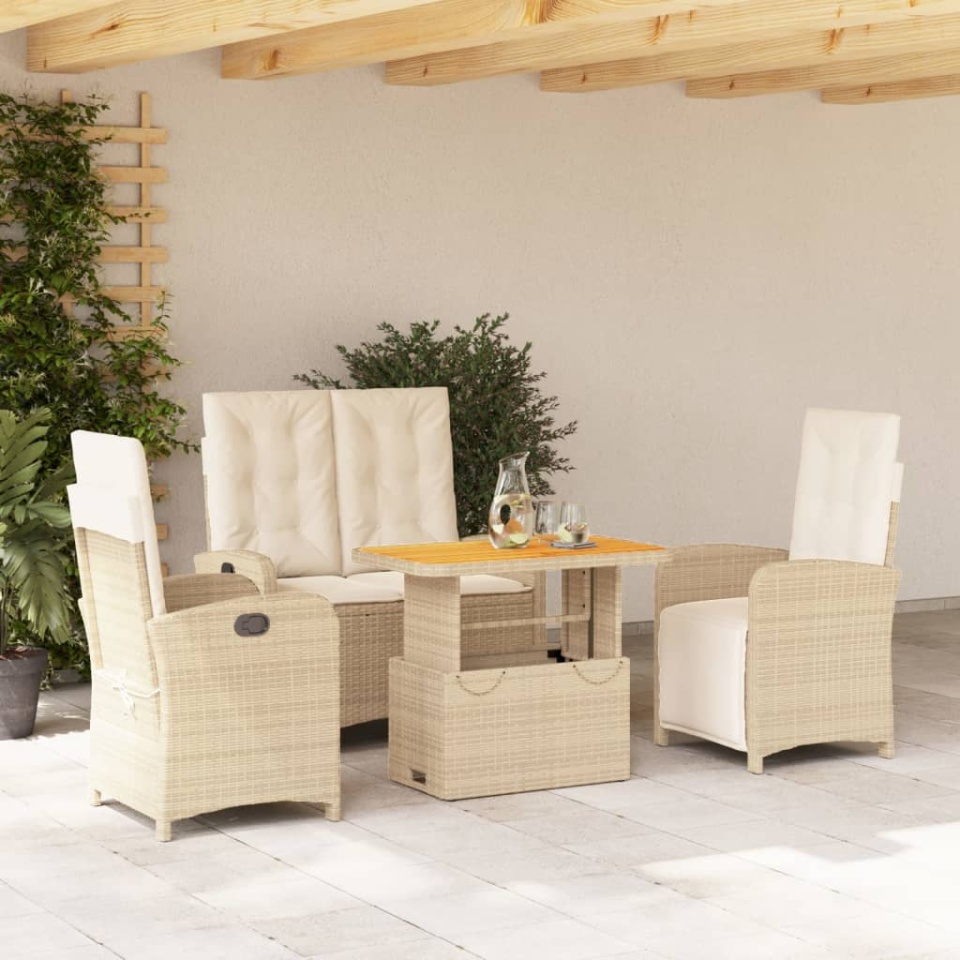 Set canapele de grădină, 4 piese, cu perne, bej, poliratan