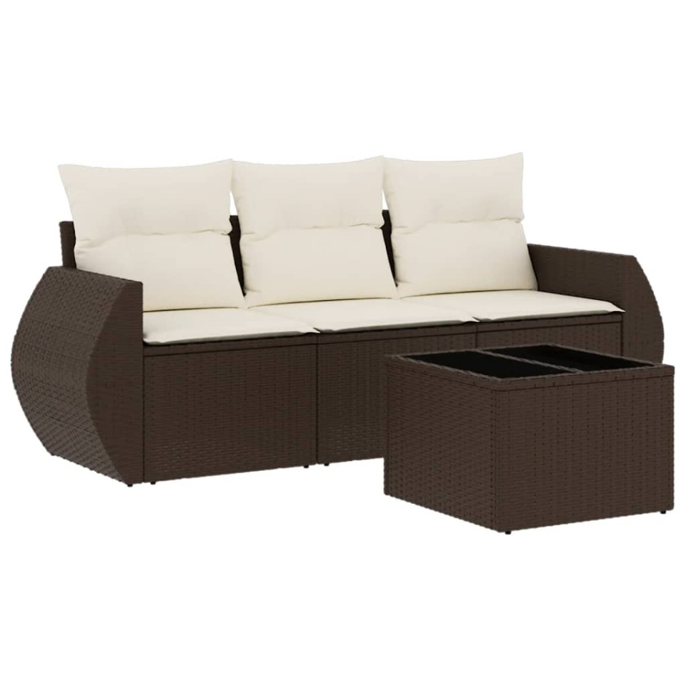 Set canapele de grădină, 4 piese, cu perne, maro poliratan maro - 1 | YEO