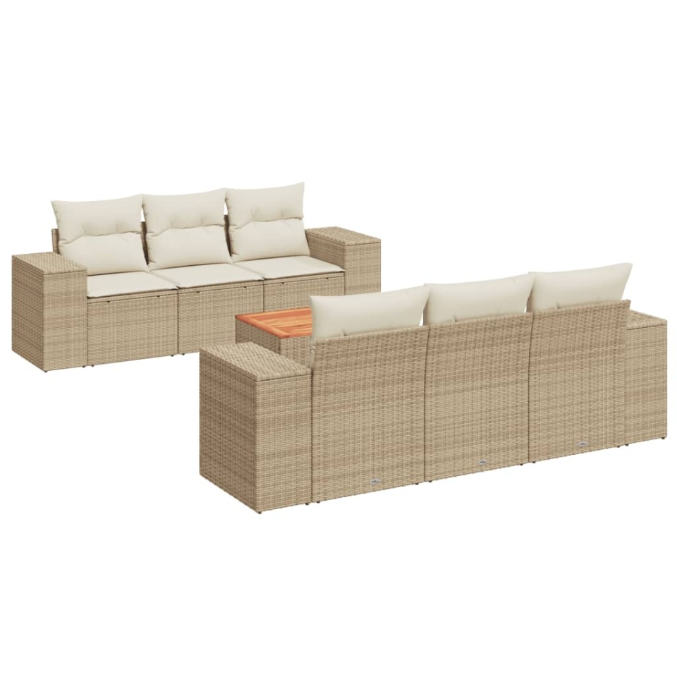 Set canapele de grădină, 7 piese, cu perne, bej, poliratan - 1 | YEO